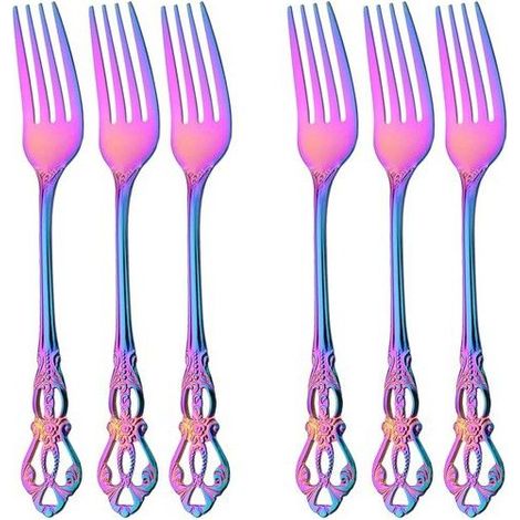 Fourchettes inox arc-en-ciel - Ensemble de 6 pièces - Acier inoxydable - Finition miroir - Manche royal (1/5)