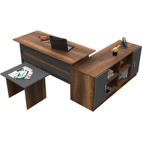 Set da Ufficio Harriet, Modulabile, 3 Ripiani, 3 Cassetti, Marrone Noce