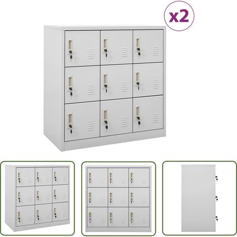 The Living Store Armoires à casiers 2 pcs Gris clair 90x45x92,5 cm Acier - Meuble De Rangement - Armoire Métallique - Armoire Scolaire - Placard Métalliques - Rangement Vertical (1/5)