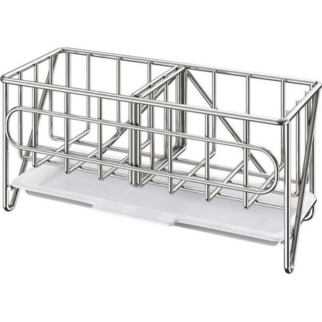 Schwammhalter für die Küchenspüle, Organizer für die Küchenspüle, Halter für Reinigungsbürsten, Seifenschale mit Abtropfschale, Silber FLITI (1/4)