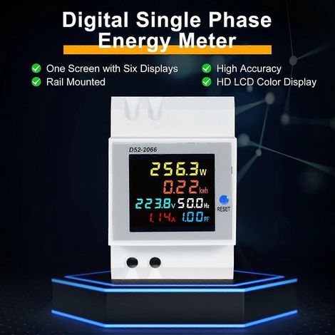 D52-2066 6-in-1 Digitaler Einphasen-Energiezähler-Tester DIN-Schienen-Wechselstrommonitor Spannung Strom Leistung F
