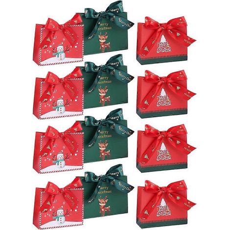 Lot de 12 sacs cadeaux en papier de Noël, pour emballage et offrande, festifs et élégants. (89 caractères) (1/4)