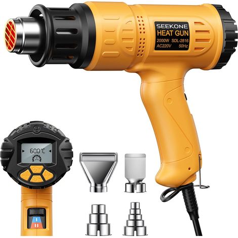 Décapeur Thermique 2000W 50℃ - 600℃ avec Grand Écran LCD Numérique Kit de Pistolet à Air Chaud Contrôle de Température Variable, Mémoire de Mise sous Tension, Conversion ℃ - ℉ (1/5)