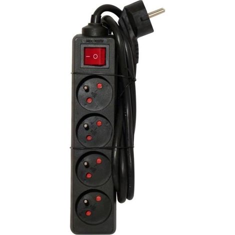 Chacon Regleta múltiple 4 enchufes negra con interruptor 3680W