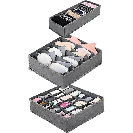 Youyijia 3pcs Drawer Organisers Dividers Underwear Organizer Divider Wardrobe Draw Storage Organizer Fabric Drawer Dividers Foldable Boxes for Clothes Baby Clothes Socks Bras Underwear Jewelry Grey (1/5)