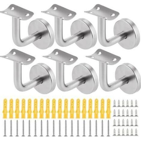 Lot de 6 Support Main Courante Acier Inoxydable 60x60mm Support Rampe Escalier Support de Main Courante D'escalier Supports de Main Courante Argent Support de Rampe pour Intérieur et Extérieu (1/5)