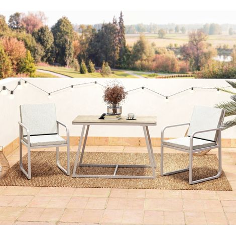 Ensemble de jardin 2 places, table + 2 chaises, 4 coussins, structure en acier gris (1/5)