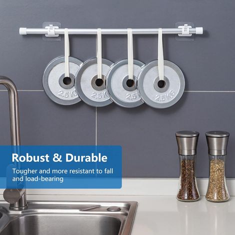 Set di 10 staffe autoadesive per asta per tende - Ganci a parete senza foratura, ideali per bagni, cucine, soggiorni, camere da letto e hotel - Nero - ALTRO (1/3)