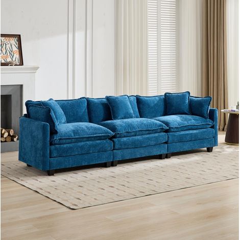 Divano modulare 3 posti 289x75x84 cm in tessuto ciniglia blu FloraGrace (1/5)
