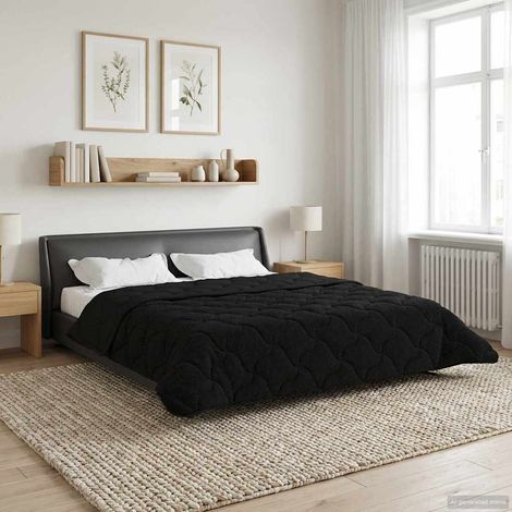 Duvet d’hiver réversible en microfibre et polaire teddy noir 220 x 260 cm - PANGIVO (1/5)
