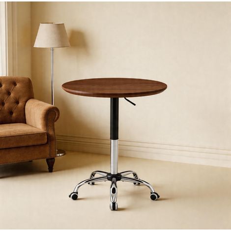 Mesa auxiliar elevable con ruedas, 70x70x73.5 cm, altura ajustable de 73.5 a 98.5 cm, MDF y metal, nogal (1/5)