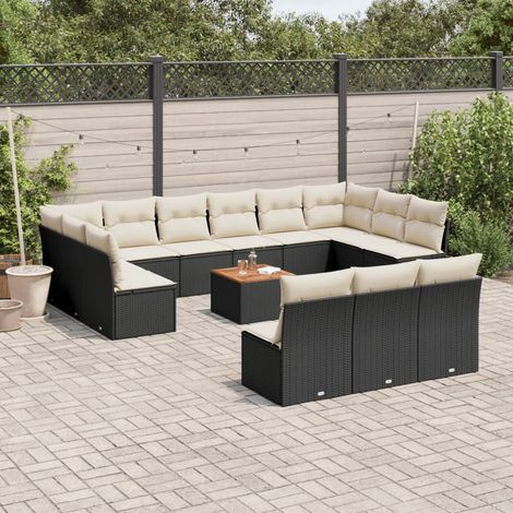 14-tlg. Garten-Sofagarnitur mit Kissen Schwarz Poly Rattan (1/3)