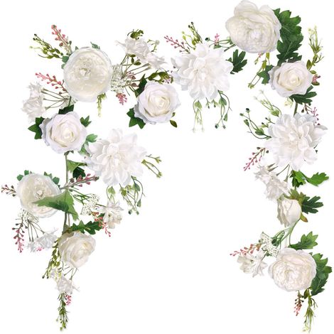 Pfingstrosengirlande, 180 cm, künstliche Blumengirlande, Hochzeitsblumen, künstliche Pfingstrosengirlande für Garten, Zuhause, Hochzeit, Bogen, Autodekoration (weiße Pfingstrosengirlande)
