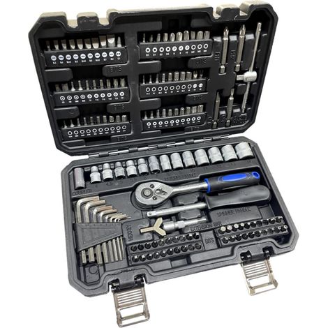 Coffret multi-outils 130 pièces – Douilles 1/4' avec cliquet réversible 72 dents – Embouts pour vissage rapide – Mallette en plastique robuste (1/5)