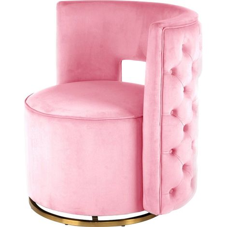 Fauteuil pivotant velours rose et base dorée glamour - rose poudré et or doré (1/4)