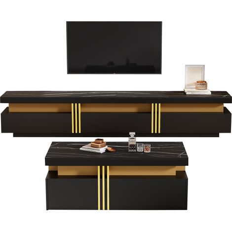 Ensemble mural TV noir avec table basse et meuble TV combinés