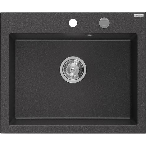 Mexen Elix Granitspüle 1-beckig 600 x 500 mm, schwarz gesprenkelt, Siphon Chrom - 6525601005-76 (1/5)