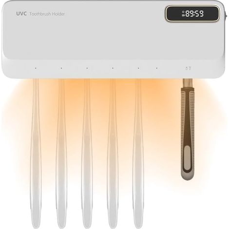 Brosse à Dents Désinfectante UV, Support de Brosse à Dents Mural avec Fonction Stérilisateur, Organisateur de Dentifrice Désinfectant pour Brosse à Dents pour Salle de Bain(Blanc) (1/4)