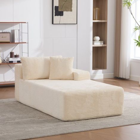 Canapé modulable à compression en tissu chenille, garni de mousse haute résilience 30D. Facile à déplacer et doté d'une base antidérapante, il est idéal pour les salons et autres espaces. Coloris ivoi (1/5)