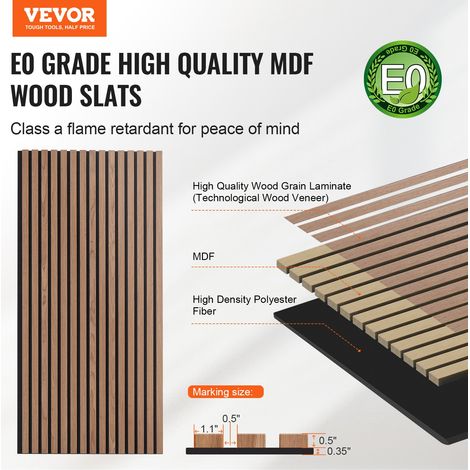 Panneaux acoustiques à lattes en bois, 1200 x 600 mm, lamelles acoustiques en MDF pour mur intérieur moderne, panneaux muraux en fa… (1/5)