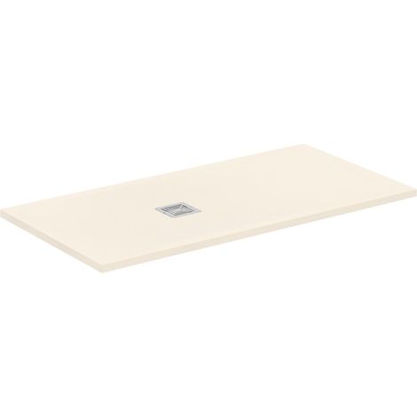 Receveur de douche rectangulaire ultra-mince en résine effet pierre, 140x70cm, Drain côté court, Sable (1/3)