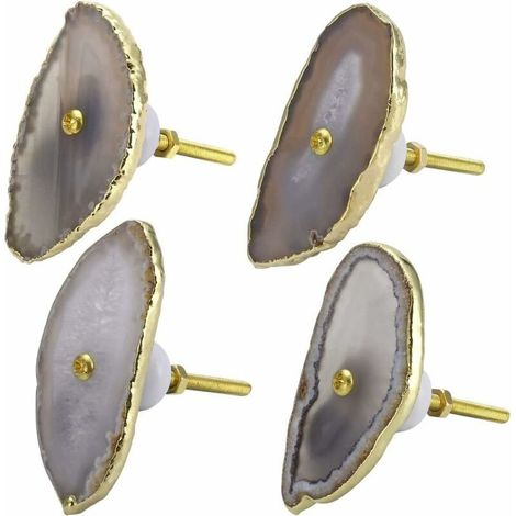 Natural Agate Knob Set Dresser Bedside Table Drawer Pull Decor 4 Piece (1/5)