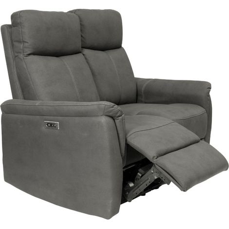 Canapé 2 places relax électrique tissu polyester imitation cuir gris foncé - GIACOMO (1/5)
