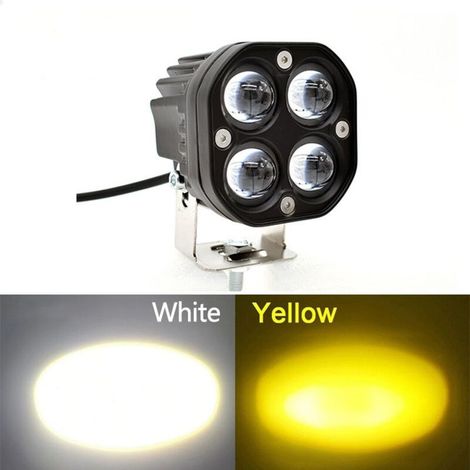 40-W-LED-Arbeitsscheinwerfer für Autos, 5D-Zweifarben-Linse (weiß/gelb), 4 LEDs, quadratischer Scheinwerfer für Motorräder – Crezuo
