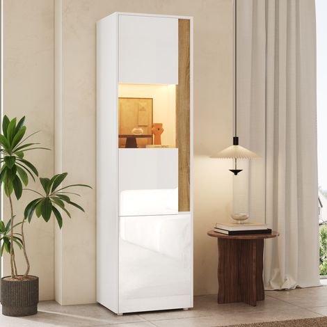 Vitrine LED 2 portes en panneaux de particules et acrylique, blanc/naturel, 50 x 40 x 179 cm (1/5)