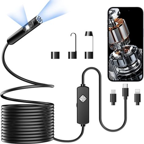 Cámara de inspección de endoscopio de doble lente, endoscopio largo semirrígido con cable de serpiente 1920P, lente dual HD de 1920P, cámara de endoscopio con luz (1/5)