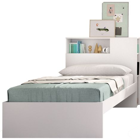 DEKIT TEN - CAMA CON CABEZAL Y ARO DE CAMA DE 90X190 - BLANCO - 96 x 99 x 218,2 (1/4)