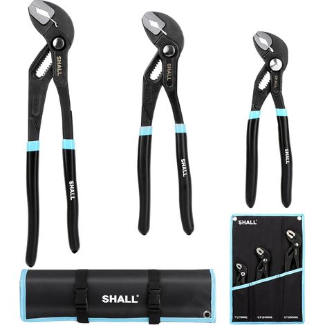 3 Pack Grooved Joint Pliers (12", 9.25", 7") Cr-V Steel Water Pump Pliers Quick Adjust Tongue and Groove Pliers with Tool Bag for Household Repair and Plumbing (1/5)