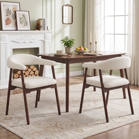 2 sillas de comedor de madera maciza, cómodas y transpirables, aptas para comedores, salones, cafeterías, estilo moderno, boucle, color madera nogal + beige (1/5)
