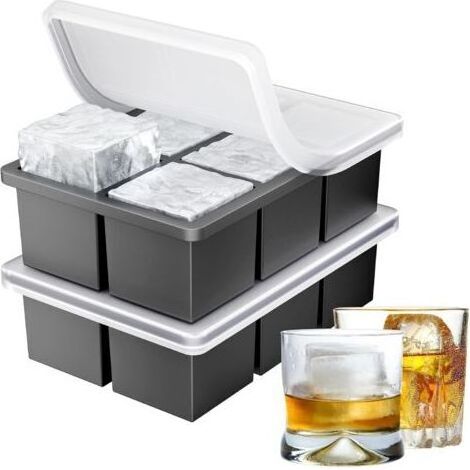 Bac a Glacon Lot de 2, Grands Moule Glacon Silicone avec Couvercle, Sans BPA, Empilables et Lavable au lave-vaisselle, pour Whisky, Cocktails, Bière, Vin, Collations et Boissons Réfrigérées (1/5)