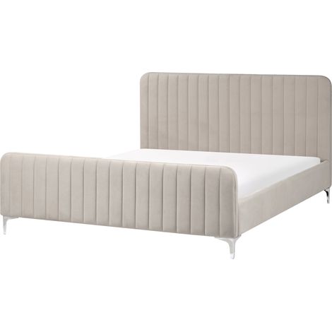 Cama con somier de terciopelo gris pardo 160 x 200 cm acolchado patas metal Lunan (1/5)