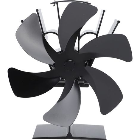 Ventilatore verticale a 6 pale per stufa, azionato dal calore, con maniglia per una rapida circolazione dell'aria calda, design superiore per caminetto, nero -Crezuo