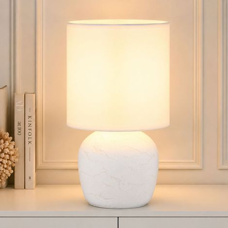 Tischleuchte Tischlampe Wohnzimmerlampe Schalter Weiß Keramik E14 H 31,5 cm (1/5)