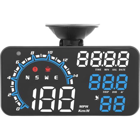 Compteur de vitesse GPS, alarme de vitesse, avertissement de fatigue du conducteur, moniteur HUD à affichage haute définition robuste et durable, bleu et blanc universel pour l'automobile. (1/5)
