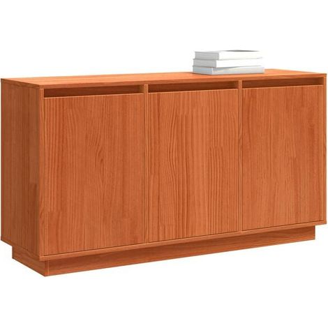 Buffet Bas en Pin Massif, Meuble de Rangement 111 x 34 x 60 cm, Couleur Chêne Brun (1/5)