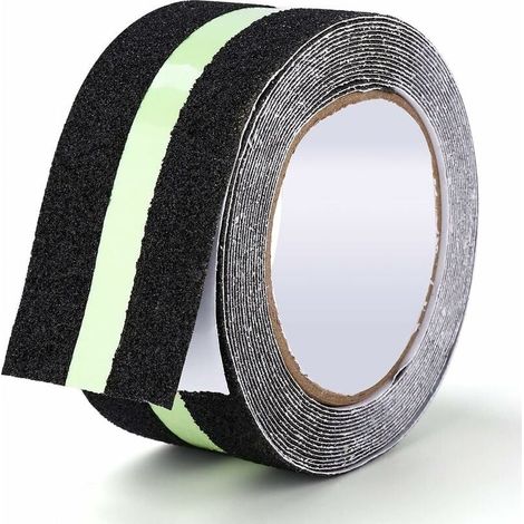 Ruban Antidérapant Adhésif Avec bande Fluorescente pour réfléchir la nuit,Bande Antiderapante pour l'intérieur et l'extérieur, Idéal pour Escaliers et les Marches, Noir/Vert, 5cm x 5m Guazhuni (1/5)