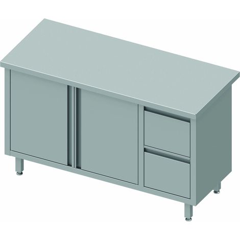 Table Armoire Inox - 2 Portes à Gauche & 2 Tiroirs - Gamme 600 - Stalgast