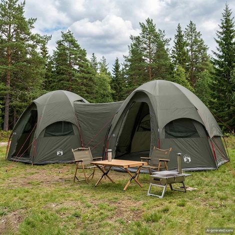 Teenpull – Familienzelt mit Regenschutz wasserdicht 14 Personen Olivegrün (1/5)