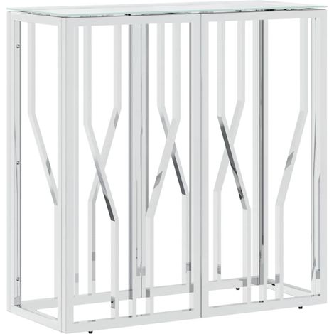 vidaXL Mesa consola acero inoxidable y vidrio 70x30x70 cm (1/2)
