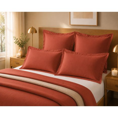 Lot de 4 Taies d'Oreiller 100% Coton 57 Fils/cm² – 2 Taies 63 x 63 cm + 2 Taies 50 x 70 cm Terracotta (1/3)