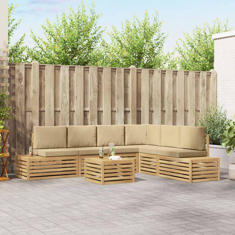 vidaXL 7 pz Set di divani da esterno Poliestere Bianco e Beige (1/5)