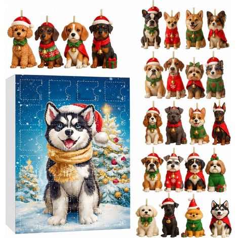 Calendrier de l'Avent 2025 pour chiens, pendentif en acrylique de 24 jours, 28 x 20 cm (1/5)
