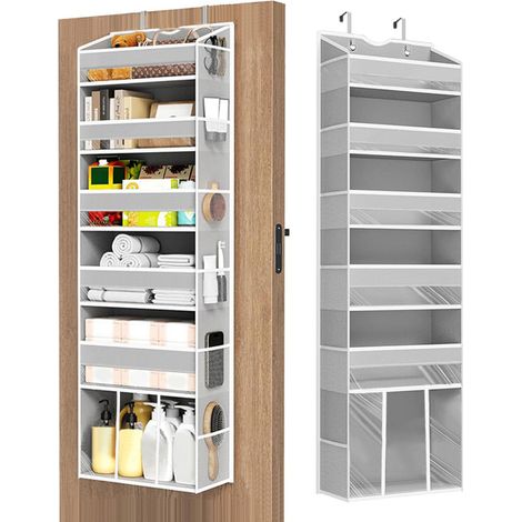 Organisateur de porte robuste avec grand panier de rangement, rangement derrière la porte avec 10 poches latérales en filet, organisateur suspendu pour placard, salle de bain, buanderie