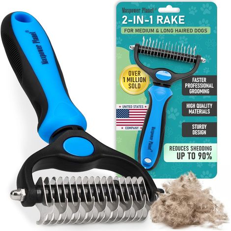 Unterfellkamm für Hunde – 1 Stück – Edelstahl und blauer Kunststoff – Entfernt effektiv lose Haare – Für die Fellpflege von Haustieren – Farbe: Blau (1/5)