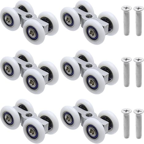 Set of 6 Silent Sliding Shower Door Rollers 20 mm with 6 x M6 Screws for Sliding Door Rail (White) (1/5)