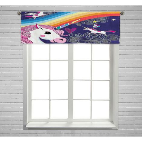 Jupe de rideau à motifs arc-en-ciel et licorne avec fourreau pour tringle, 45 x 130 cm (1/2)
